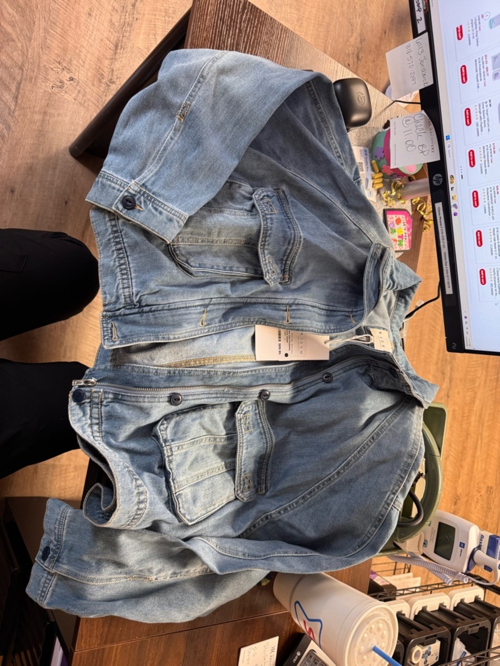 Risen cropped Light Blue Denim Jean Jacket for Women - Casual Utility Style